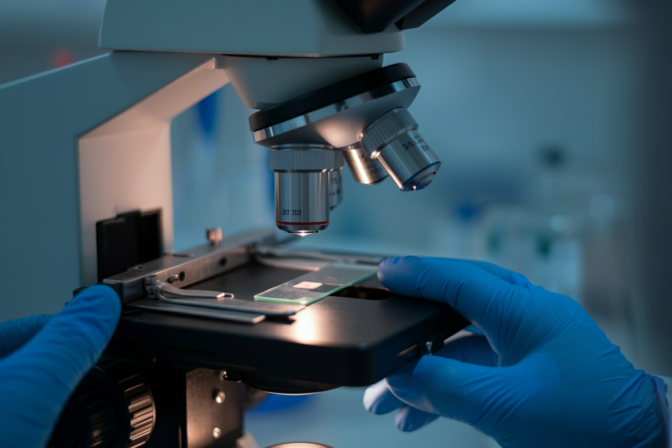 DNA testing with microscope.